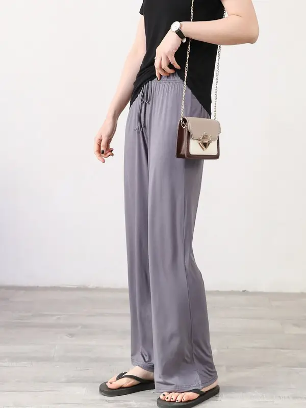 Women's Light Blue Modal Wide Leg Pants Spring Summer Casual