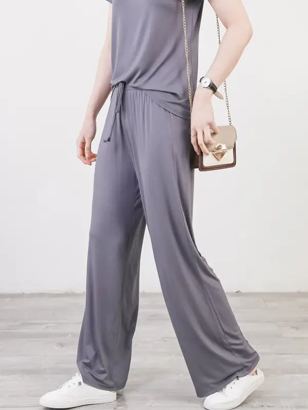 Women's Light Blue Modal Wide Leg Pants Spring Summer Casual