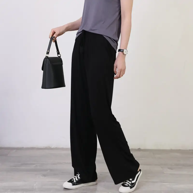 Women's Light Blue Modal Wide Leg Pants Spring Summer Casual — feature 11