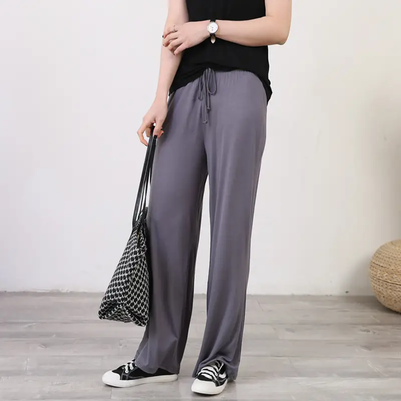 Women's Light Blue Modal Wide Leg Pants Spring Summer Casual — feature 12