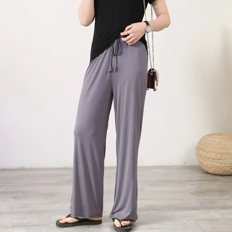 Women's Light Blue Modal Wide Leg Pants Spring Summer Casual — feature 13