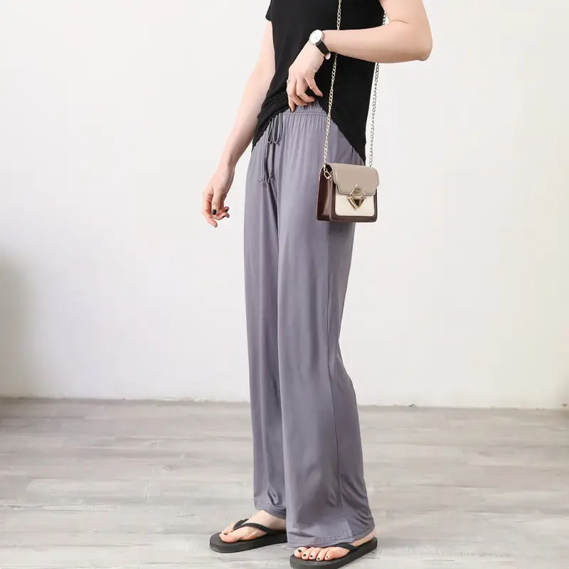 Women's Light Blue Modal Wide Leg Pants Spring Summer Casual — feature 14