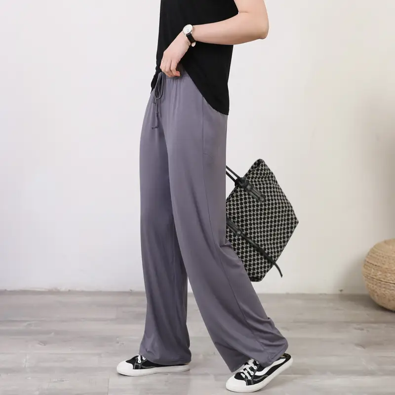 Women's Light Blue Modal Wide Leg Pants Spring Summer Casual — feature 16