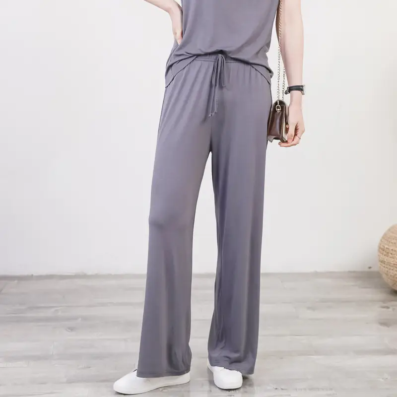 Women's Light Blue Modal Wide Leg Pants Spring Summer Casual — feature 21