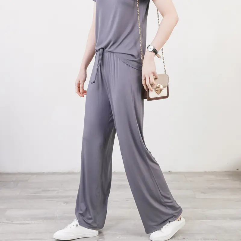 Women's Light Blue Modal Wide Leg Pants Spring Summer Casual — feature 22