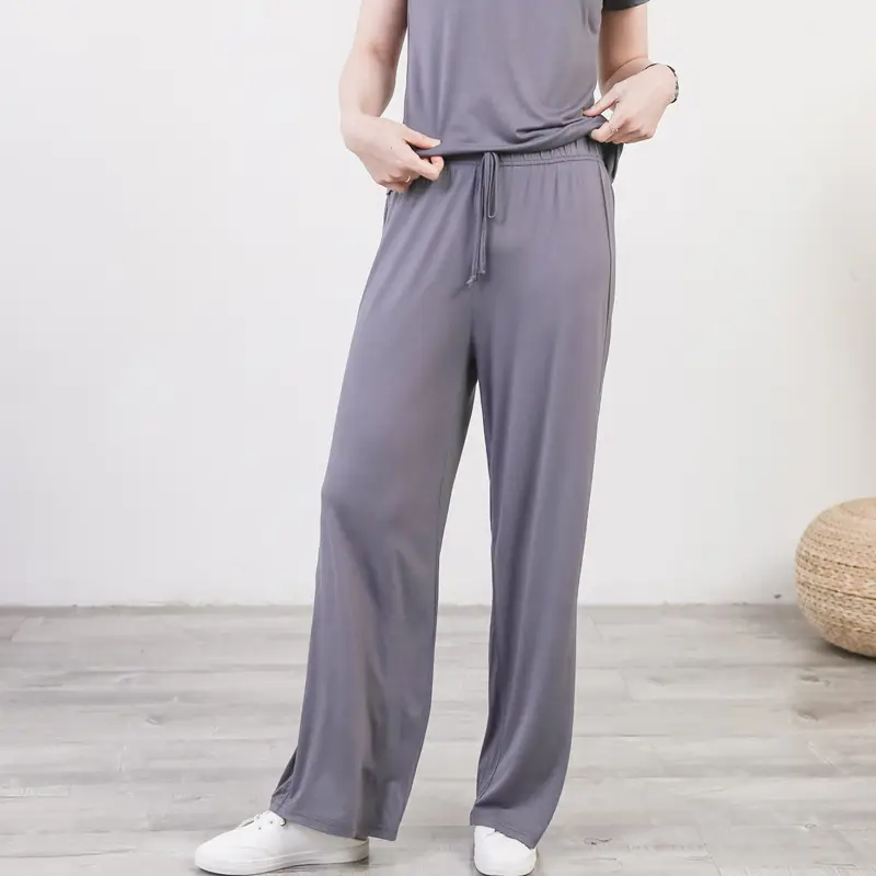Women's Light Blue Modal Wide Leg Pants Spring Summer Casual — feature 23