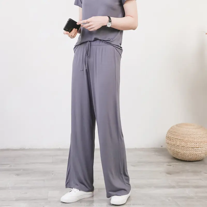 Women's Light Blue Modal Wide Leg Pants Spring Summer Casual — feature 24