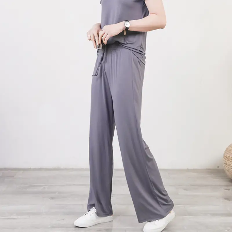 Women's Light Blue Modal Wide Leg Pants Spring Summer Casual — feature 25