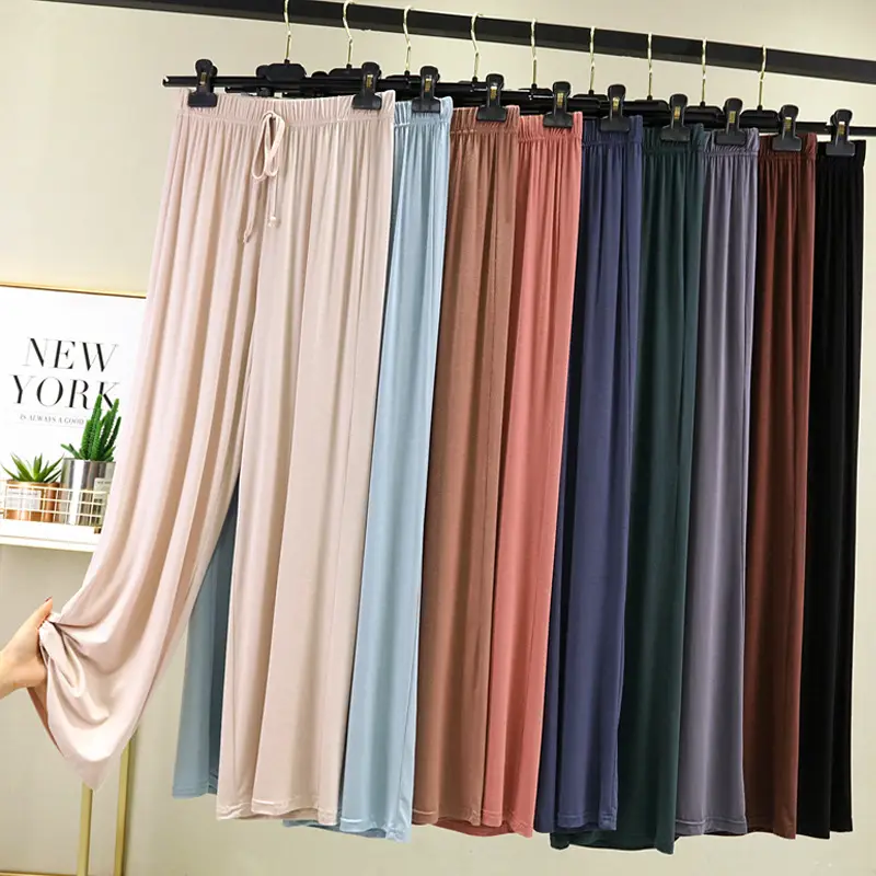 Women's Light Blue Modal Wide Leg Pants Spring Summer Casual — feature 26