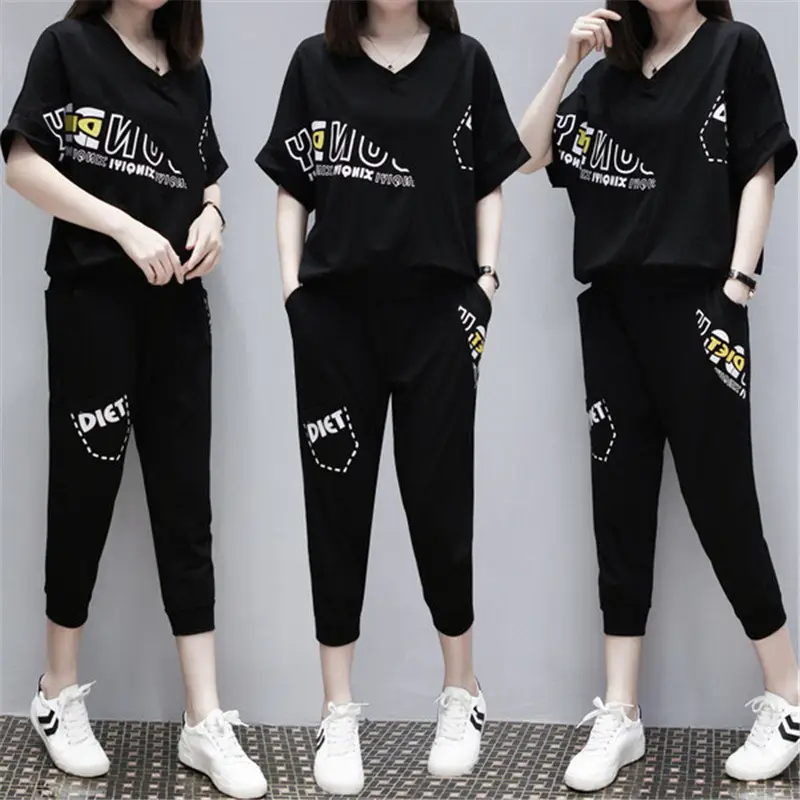 Black Running Capri Pants Two-Piece Set for Women Plus Size - Image 15