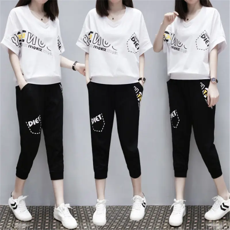 Black Running Capri Pants Two-Piece Set for Women Plus Size - Image 16
