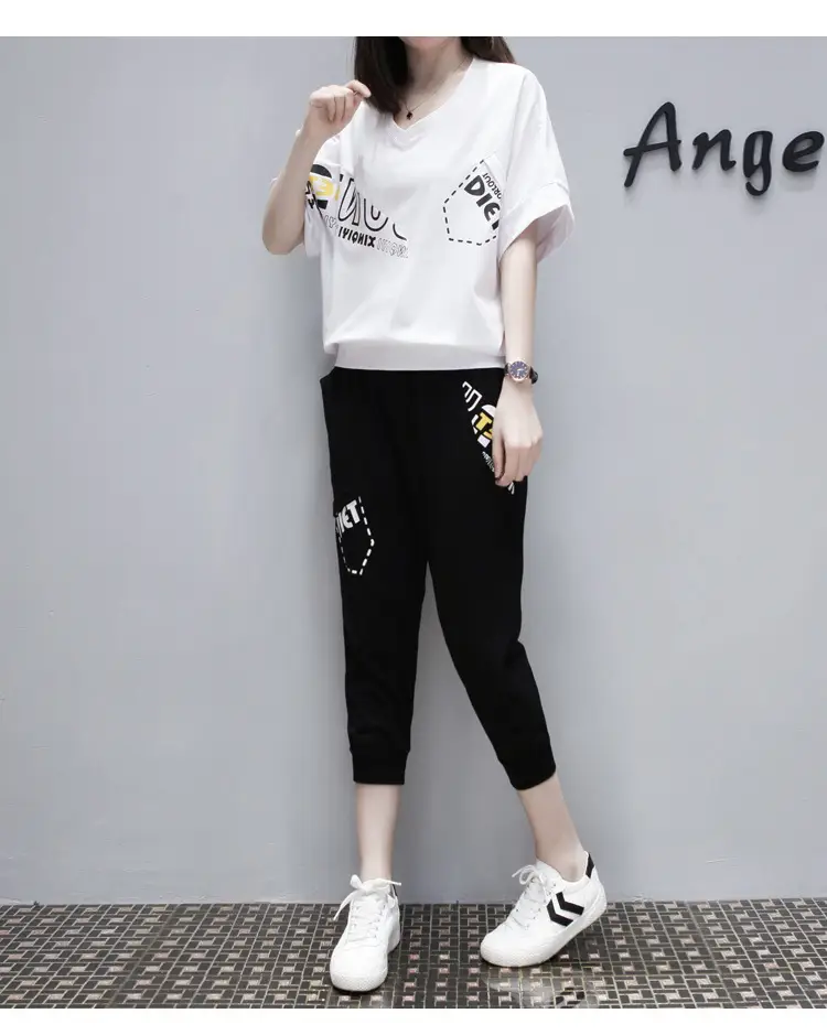 Black Running Capri Pants Two-Piece Set for Women Plus Size — feature 12