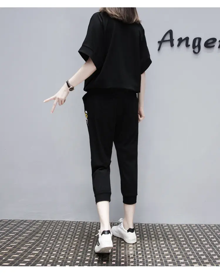 Black Running Capri Pants Two-Piece Set for Women Plus Size — feature 23