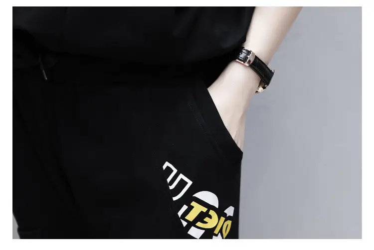 Black Running Capri Pants Two-Piece Set for Women Plus Size — feature 26