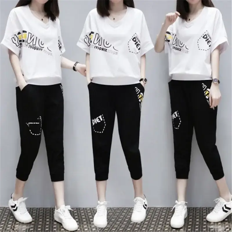 Black Running Capri Pants Two-Piece Set for Women Plus Size - Image 6