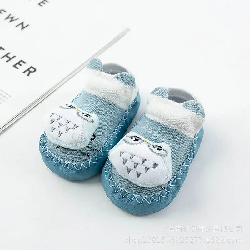 Cute Cartoon Cat Baby Floor Socks Blue Non-Slip