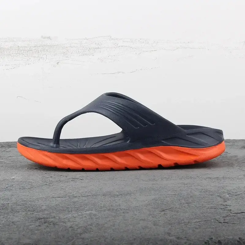 Men's Grey Arch Support Flip Flops with Orange Sole