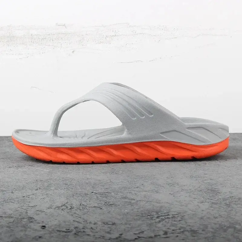 Men's Grey Arch Support Flip Flops with Orange Sole