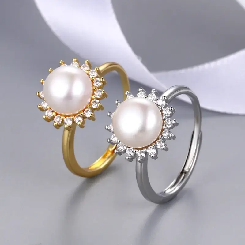 Golden Pearl Open Ring for Women's Jewelry - Image 4