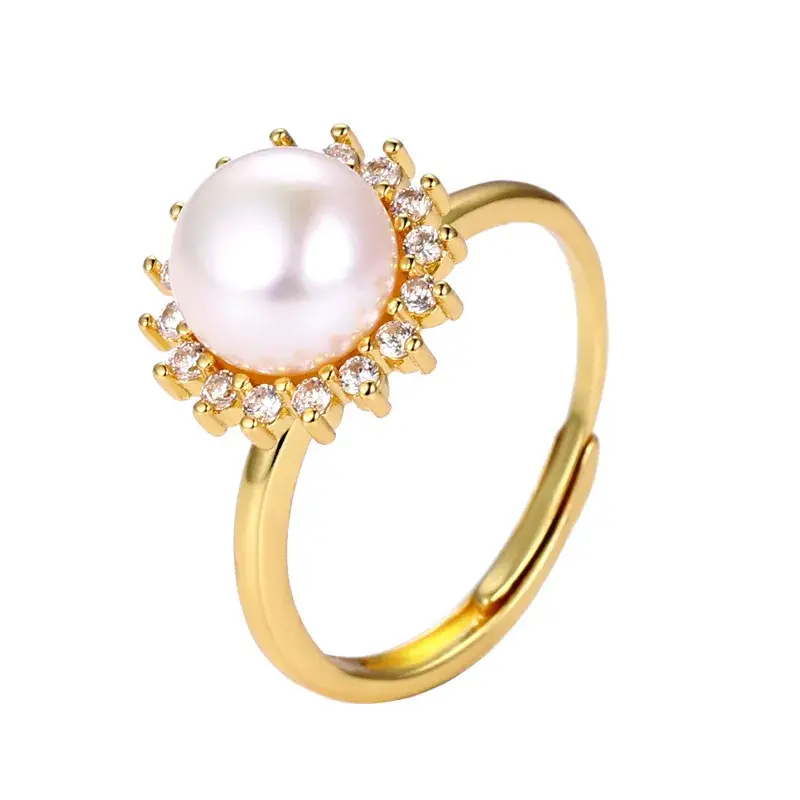 Golden Pearl Open Ring for Women's Jewelry - Image 7
