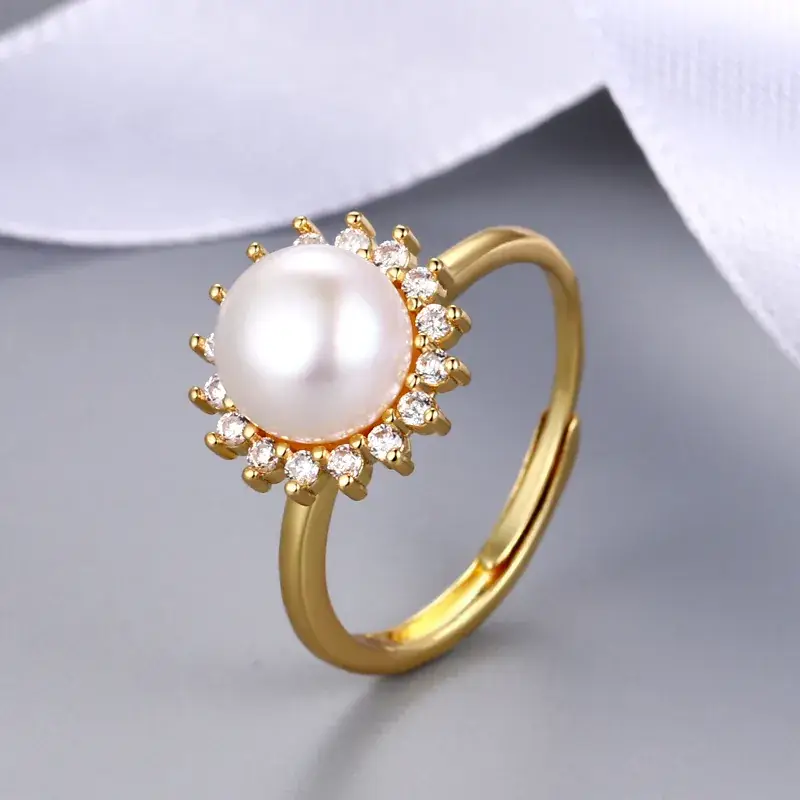 Golden Pearl Open Ring for Women's Jewelry - Image 2