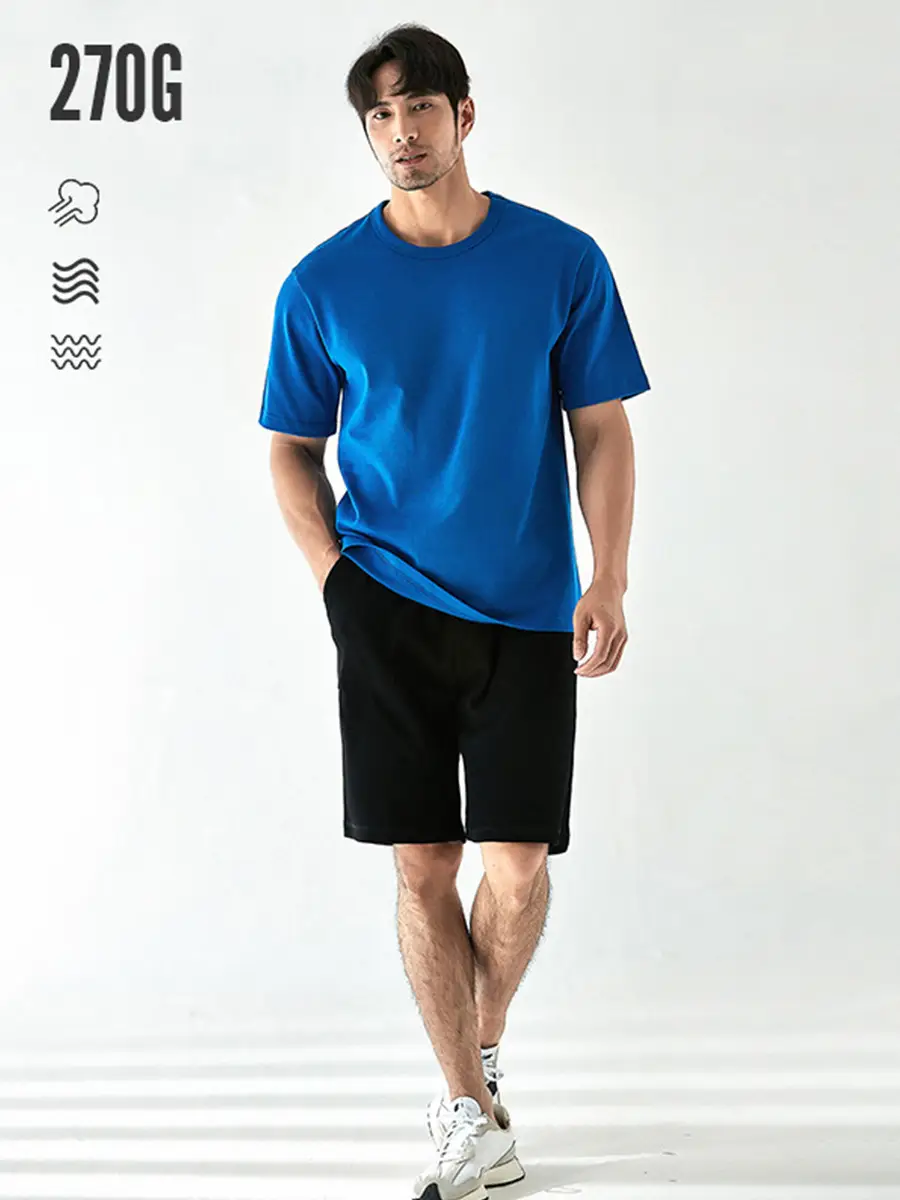 Men's Navy Blue Cotton T-Shirt Round Neck Short Sleeve