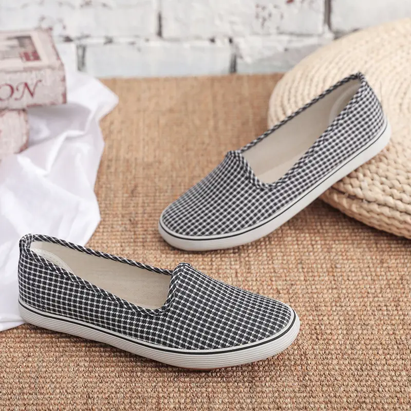 Autumn New Single Shoes Women's Canvas Shoes Low-top Beef Sole Non-slip Soft Sole Rubber Shoes Slip-on Casual Shoes