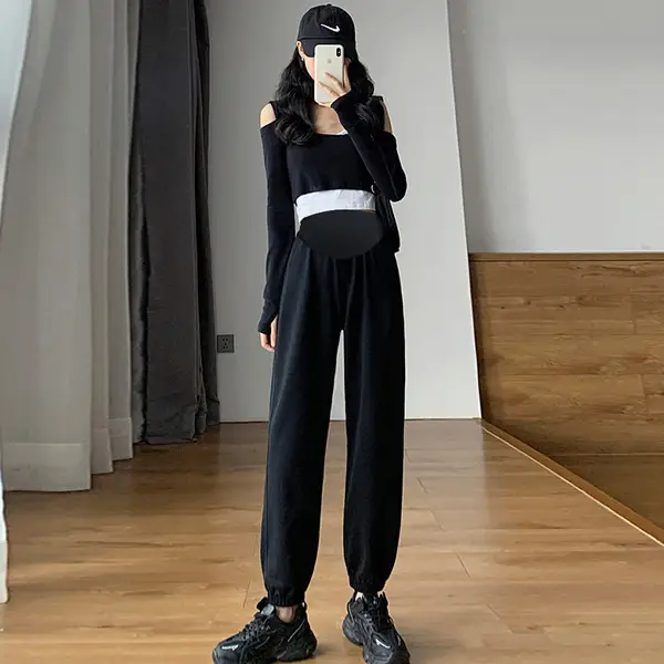 Pregnant Women Fleece Lined Leggings Black - Image 13