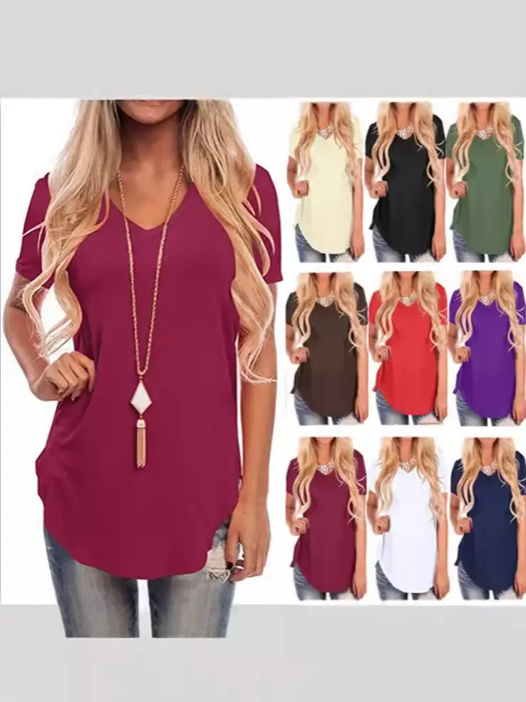 Black V Neck Loose T-Shirt for Women Spring Summer