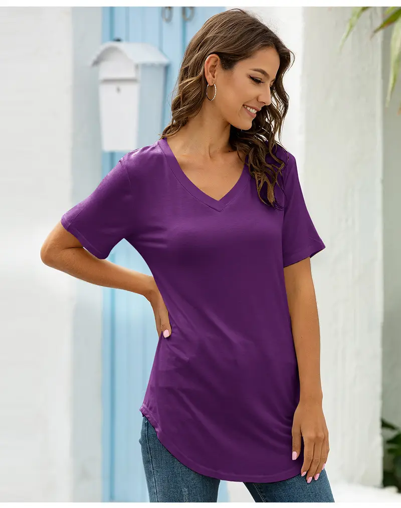 Black V Neck Loose T-Shirt for Women Spring Summer