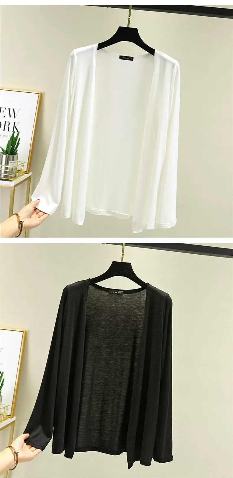 Women's Black Long Sleeve Cardigan Modal Cotton Large — feature 10