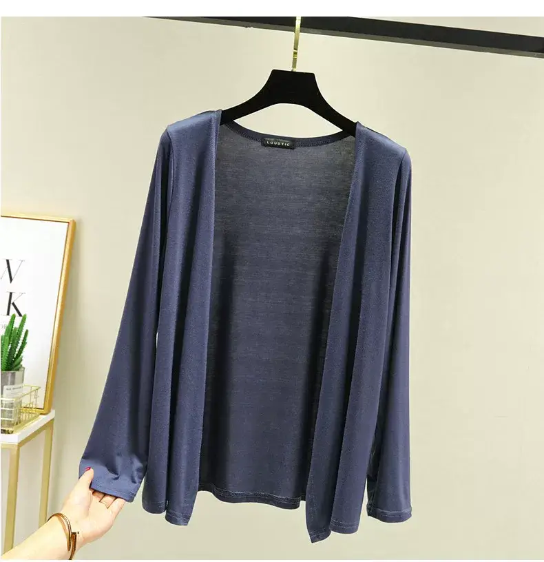 Women's Black Long Sleeve Cardigan Modal Cotton Large — feature 13