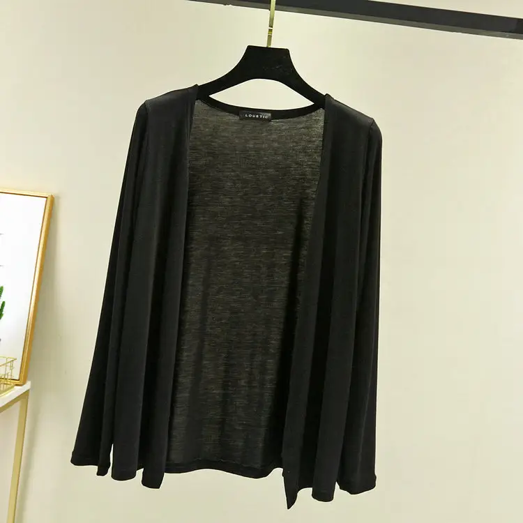 Women's Black Long Sleeve Cardigan Modal Cotton Large