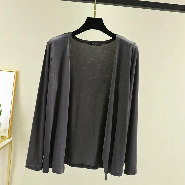 Women's Black Long Sleeve Cardigan Modal Cotton Large