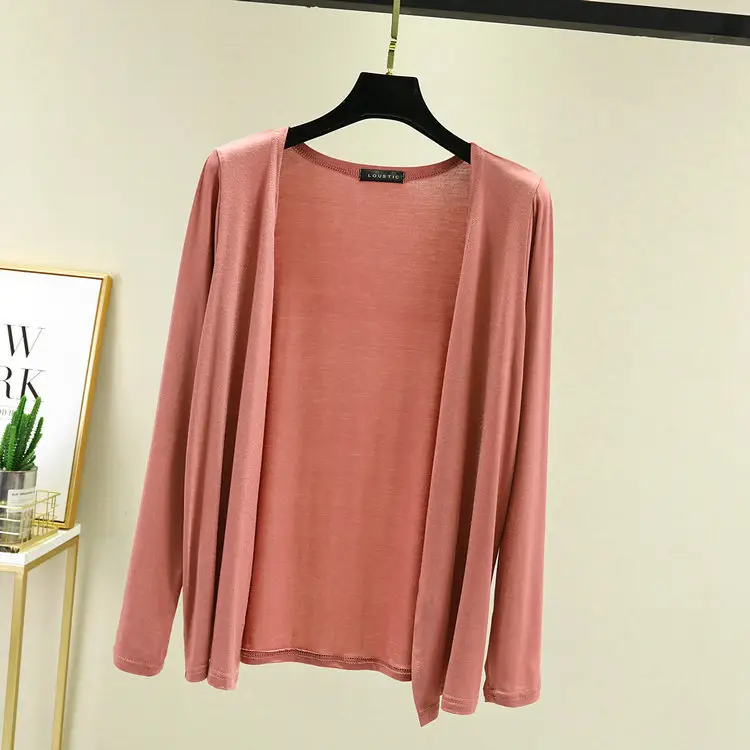 Women's Black Long Sleeve Cardigan Modal Cotton Large
