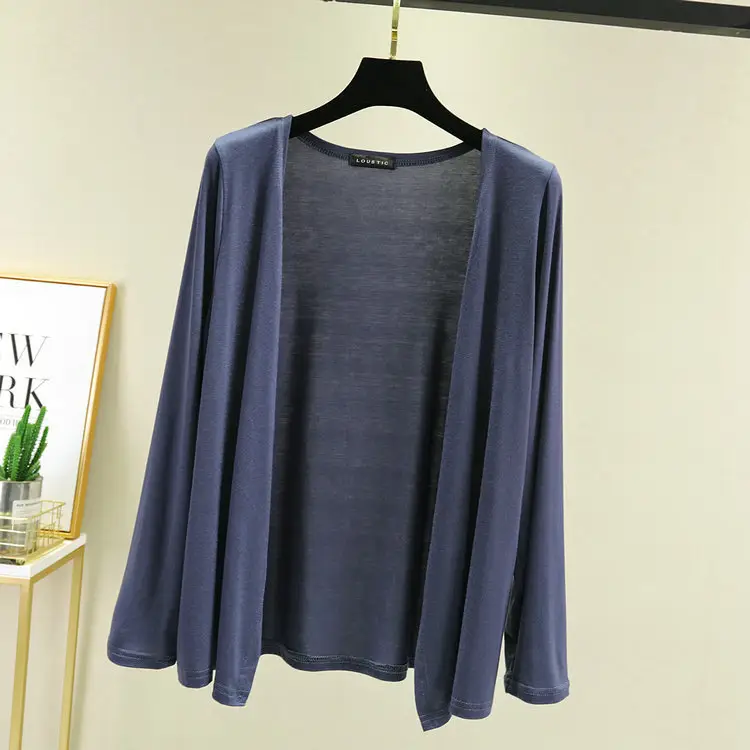 Women's Black Long Sleeve Cardigan Modal Cotton Large