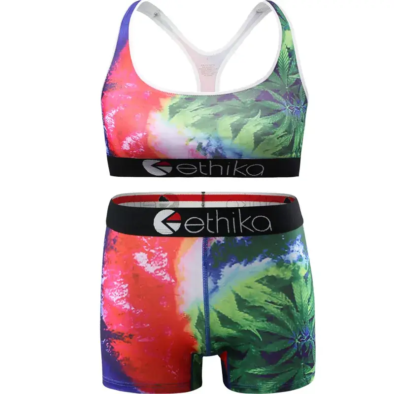 Red Printed Sports Bra Set with Waist Cutout - Image 2