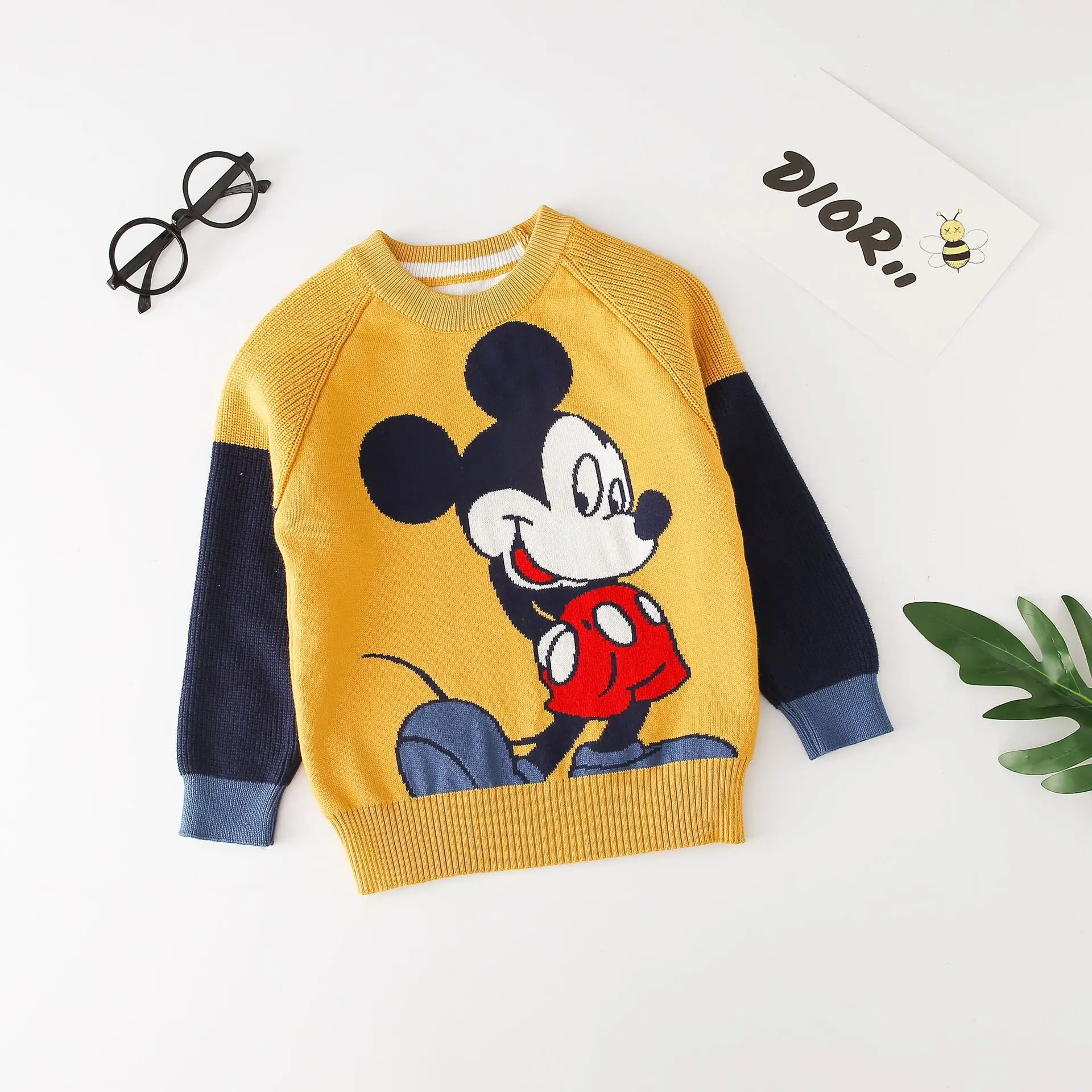 Mickey Mouse Knitted Kids Sweater Blue Yellow - Image 4