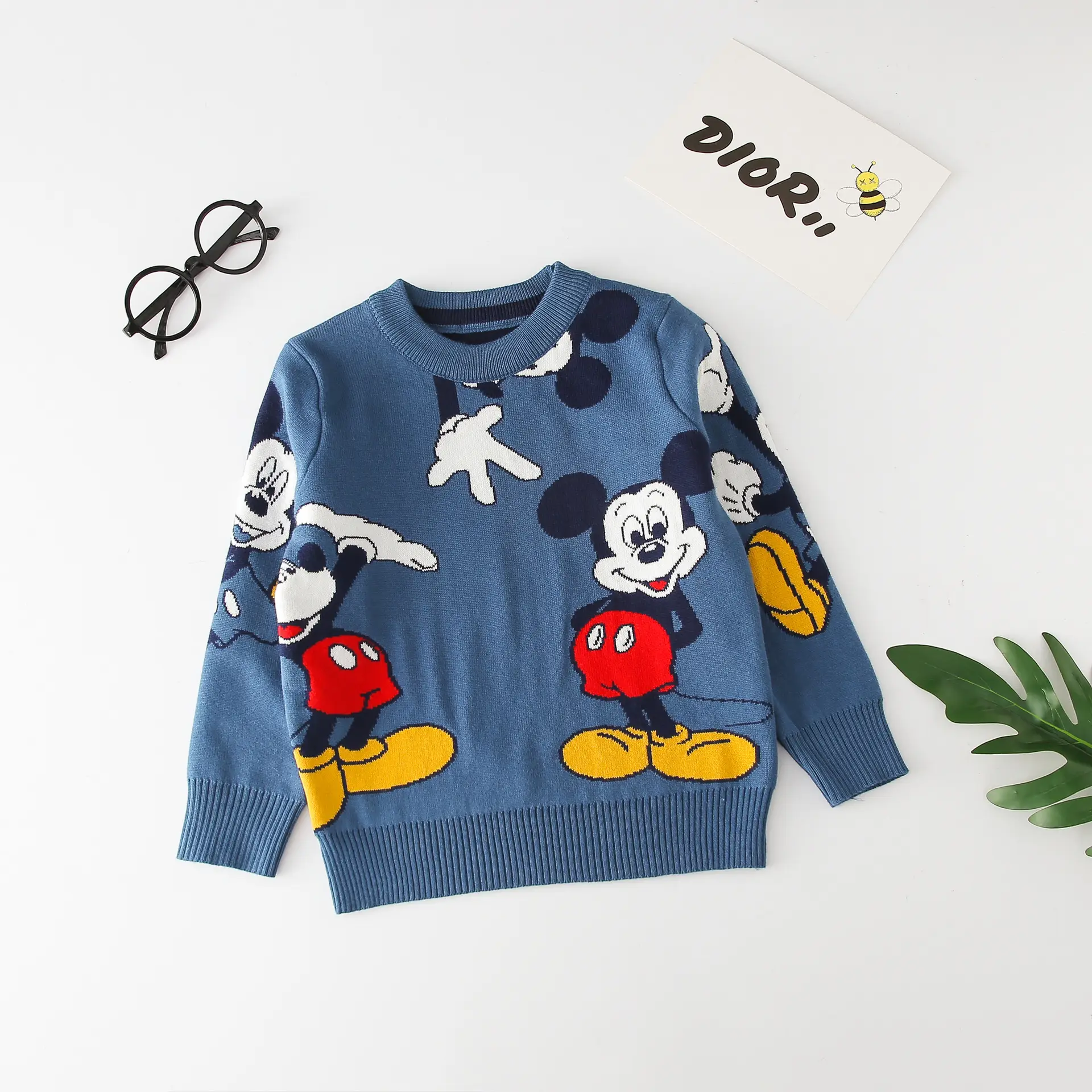 Mickey Mouse Knitted Kids Sweater Blue Yellow - Image 3
