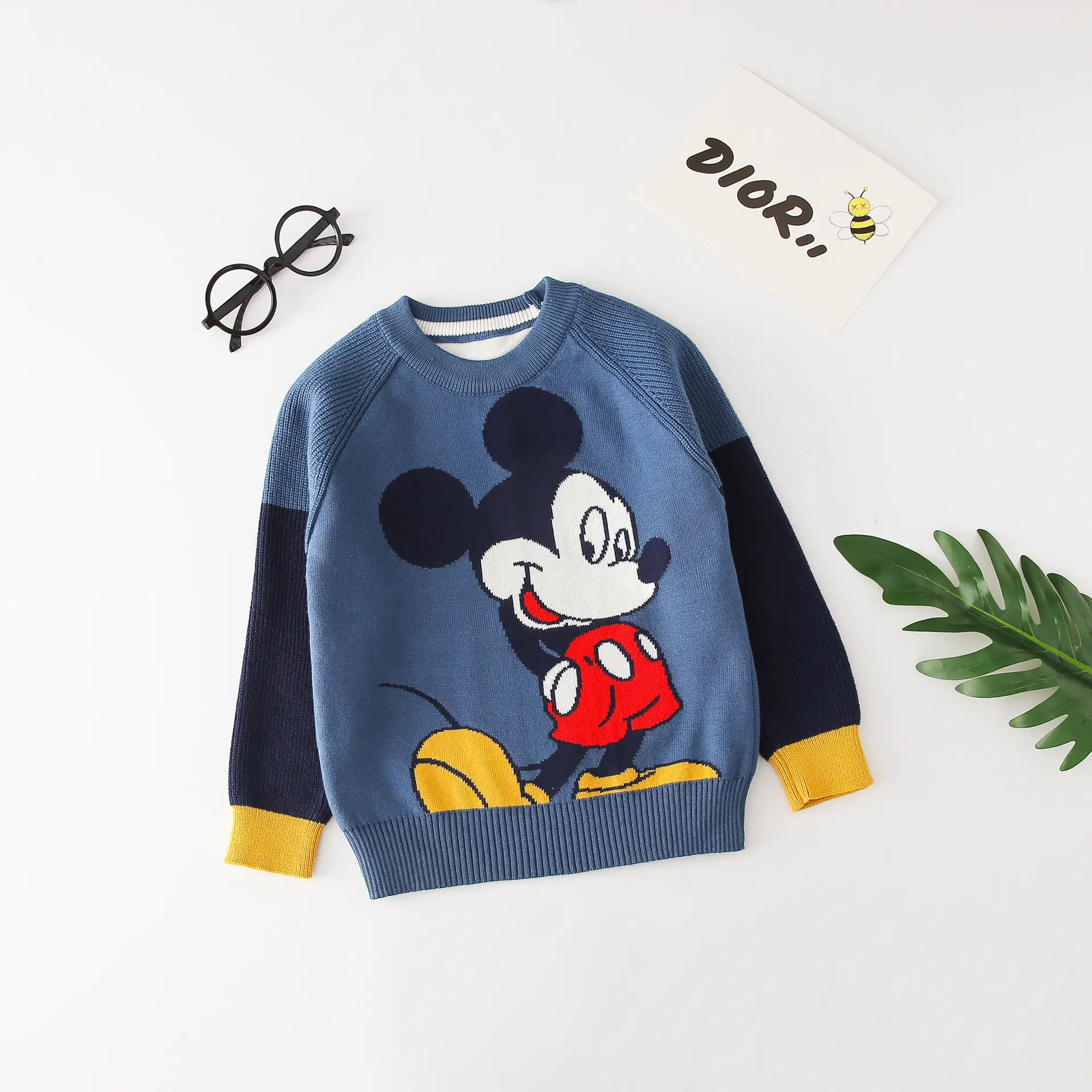 Mickey Mouse Knitted Kids Sweater Blue Yellow - Image 6