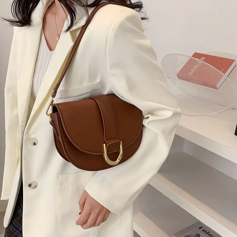 Women's Saddle Bag Retro Crossbody Shoulder Bag Black - Image 8