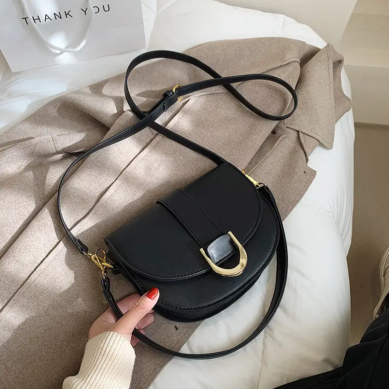 Women's Saddle Bag Retro Crossbody Shoulder Bag Black - Image 3