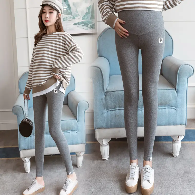 Pregnant Women's Grey Leggings Korean Style Belly Support - Image 5