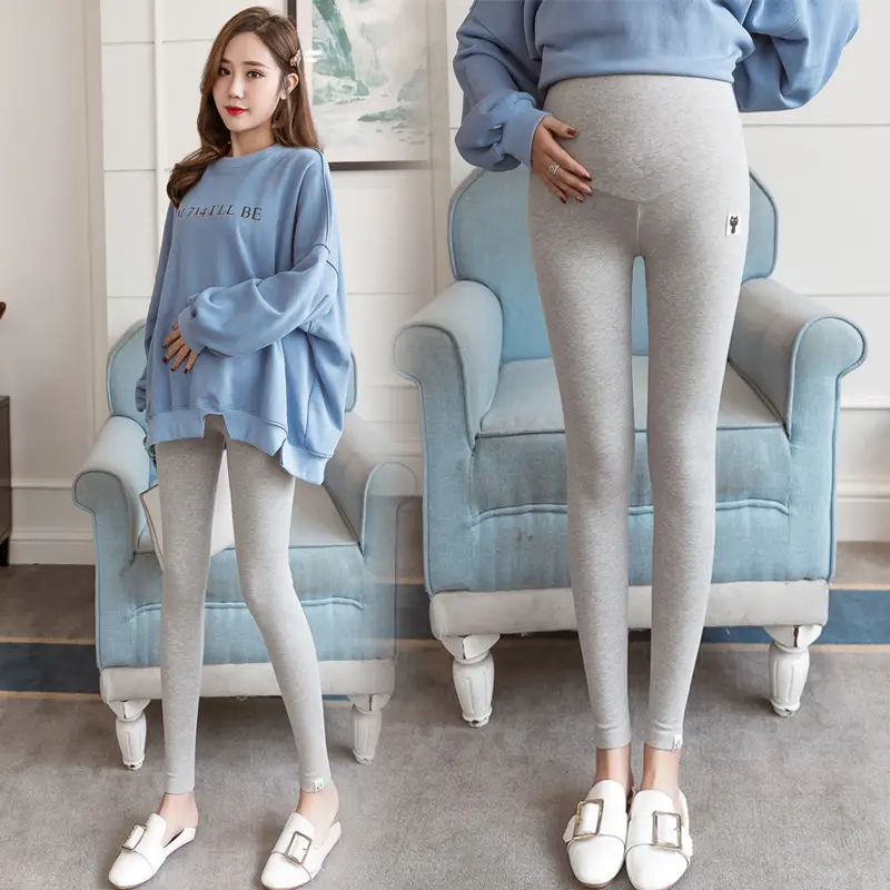 Pregnant Women's Grey Leggings Korean Style Belly Support - Image 7