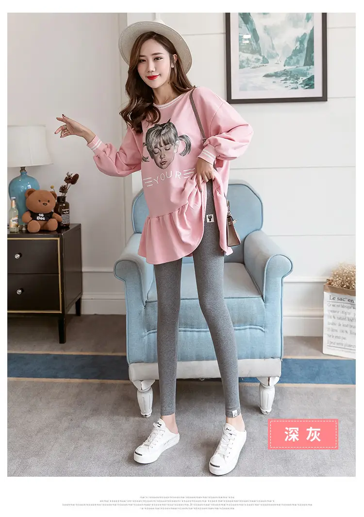 Pregnant Women's Grey Leggings Korean Style Belly Support — feature 17