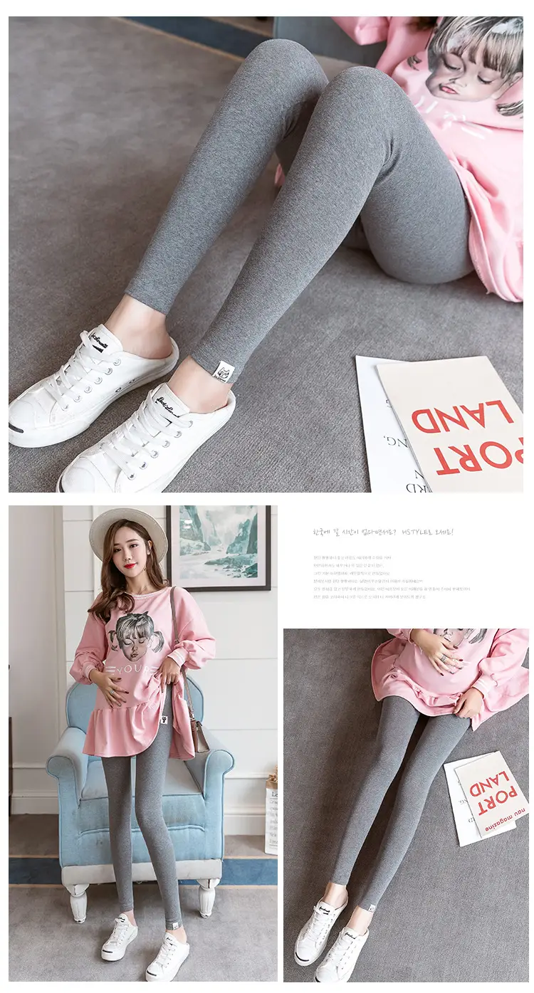 Pregnant Women's Grey Leggings Korean Style Belly Support — feature 19