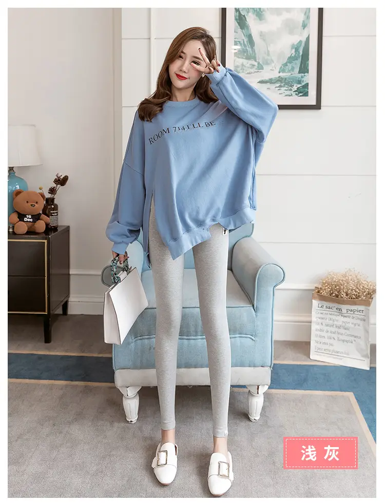Pregnant Women's Grey Leggings Korean Style Belly Support — feature 21