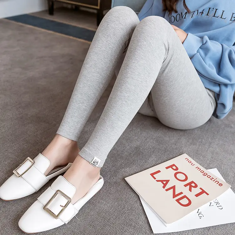 Pregnant Women's Grey Leggings Korean Style Belly Support - Image 2
