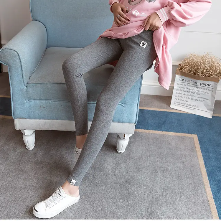 Pregnant Women's Grey Leggings Korean Style Belly Support - Image 3
