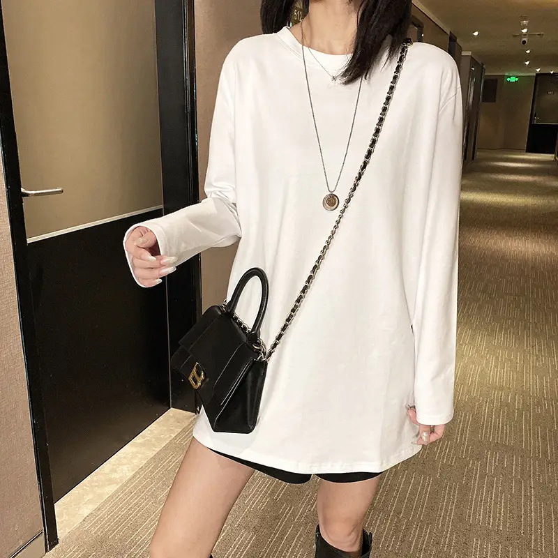 White Long Sleeve T-Shirt Women Korean Loose Fit Round Neck - Image 10